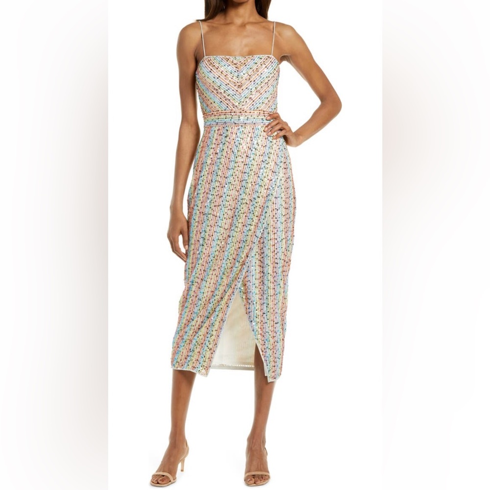 SAYLOR Indiana Rainbow Sequin Cocktail Midi Dress